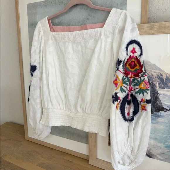 Anthropologie White Embroidered Crop Top Sz Small - Picture 7 of 12